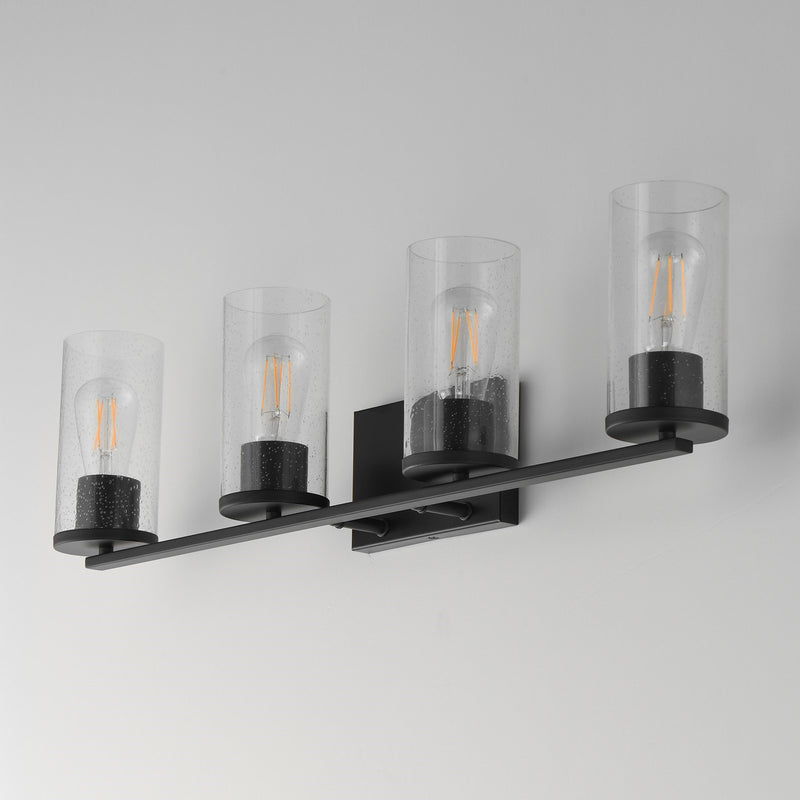 Maxim Livingston 30in 4-Light Bath Vanity | Modern Matte Black and Clear Seeded Glass | Bathroom Vanity & Powder Room | Model 10464CDBK