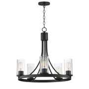 Maxim Livingston 24in 5-Light Chandelier | Modern Matte Black and Clear Seeded Glass | Dining Room & Foyer | 24.5 x 24.5 x 22.75 in | Model 10465CDBK