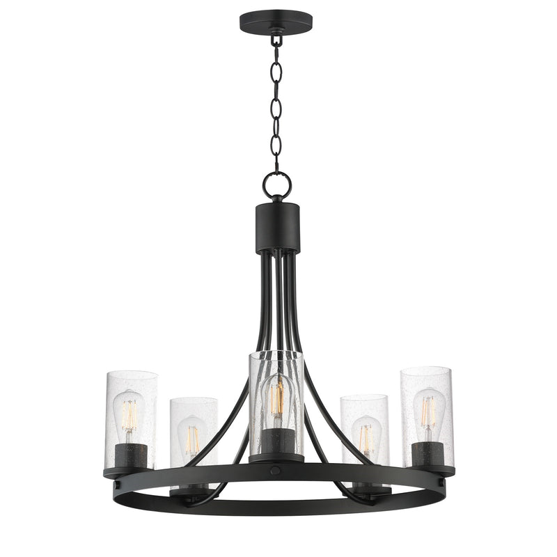Maxim Livingston 24in 5-Light Chandelier | Modern Matte Black and Clear Seeded Glass | Dining Room & Foyer | 24.5 x 24.5 x 22.75 in | Model 10465CDBK