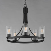 Maxim Livingston 24in 5-Light Chandelier | Modern Matte Black and Clear Seeded Glass | Dining Room & Foyer | 24.5 x 24.5 x 22.75 in | Model 10465CDBK