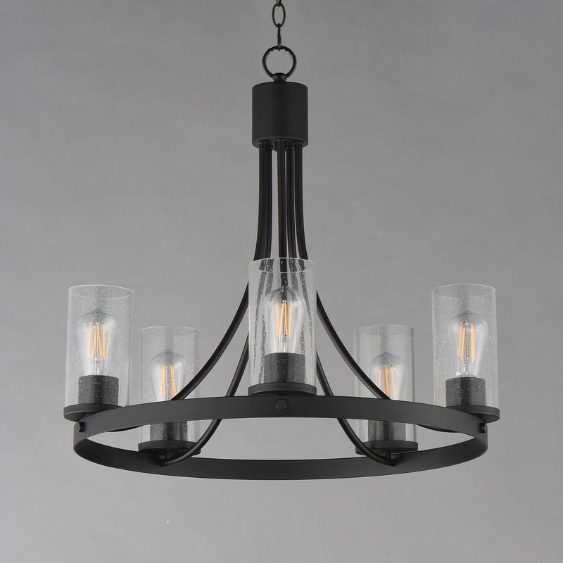 Maxim Livingston 24in 5-Light Chandelier | Modern Matte Black and Clear Seeded Glass | Dining Room & Foyer | 24.5 x 24.5 x 22.75 in | Model 10465CDBK
