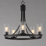 Maxim Livingston 24in 5-Light Chandelier | Modern Matte Black and Clear Seeded Glass | Dining Room & Foyer | 24.5 x 24.5 x 22.75 in | Model 10465CDBK