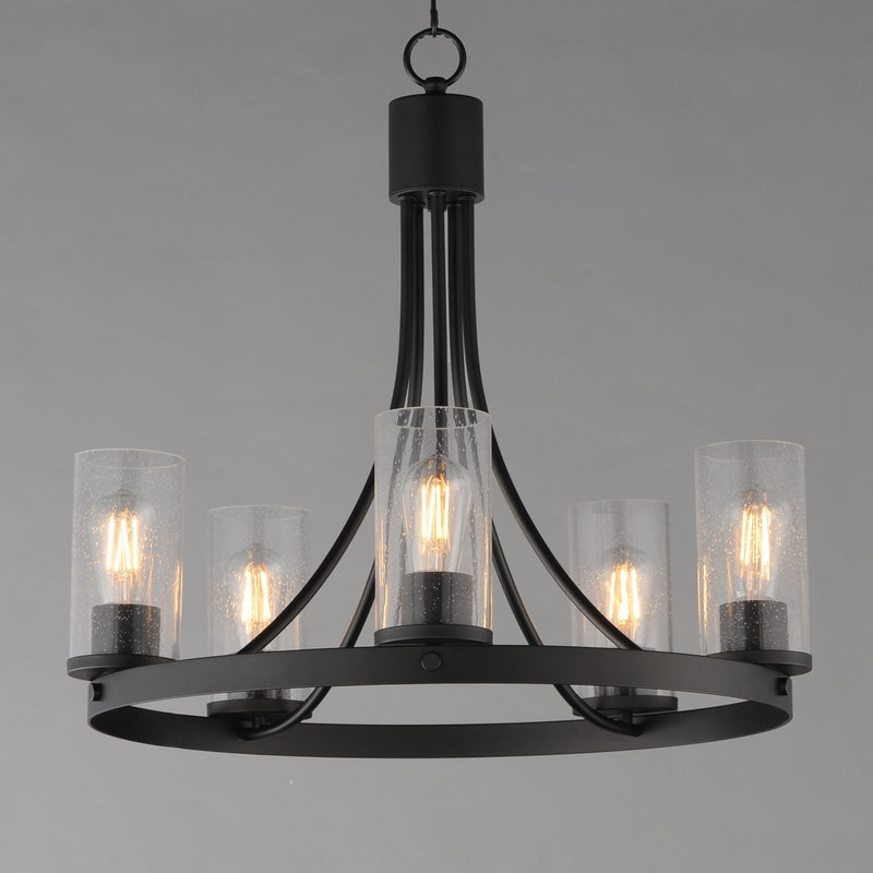 Maxim Livingston 24in 5-Light Chandelier | Modern Matte Black and Clear Seeded Glass | Dining Room & Foyer | 24.5 x 24.5 x 22.75 in | Model 10465CDBK