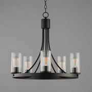 Maxim Livingston 24in 5-Light Chandelier | Modern Matte Black and Clear Seeded Glass | Dining Room & Foyer | 24.5 x 24.5 x 22.75 in | Model 10465CDBK