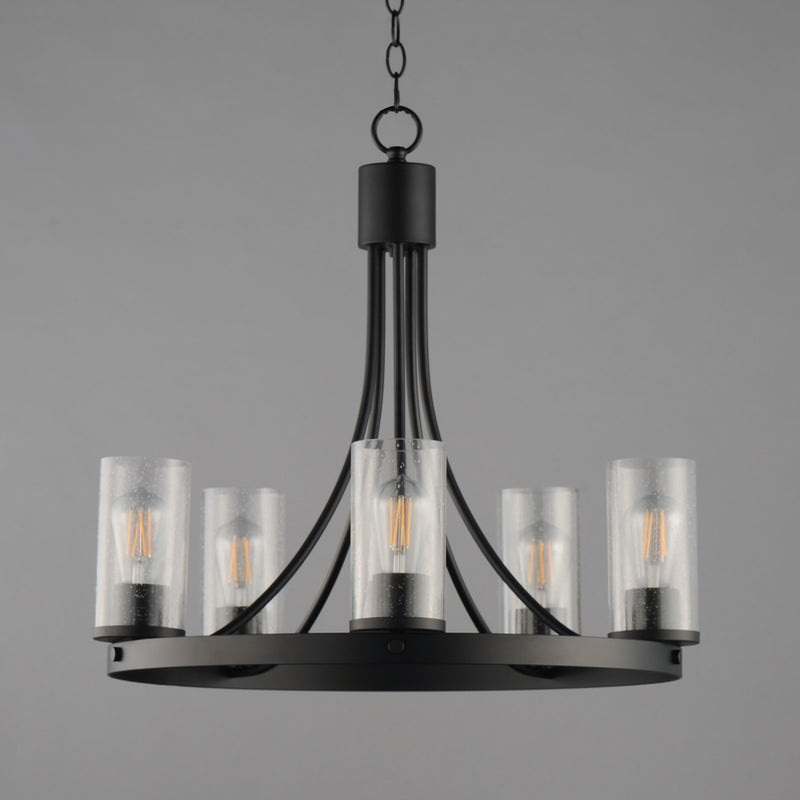 Maxim Livingston 24in 5-Light Chandelier | Modern Matte Black and Clear Seeded Glass | Dining Room & Foyer | 24.5 x 24.5 x 22.75 in | Model 10465CDBK