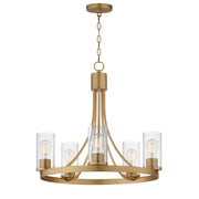 Maxim Livingston 24in 5-Light Chandelier | Natural Aged Brass and Clear Seeded Glass | Dining Room & Foyer | 24.5 x 24.5 x 22.75 in | Model 10465CDNAB