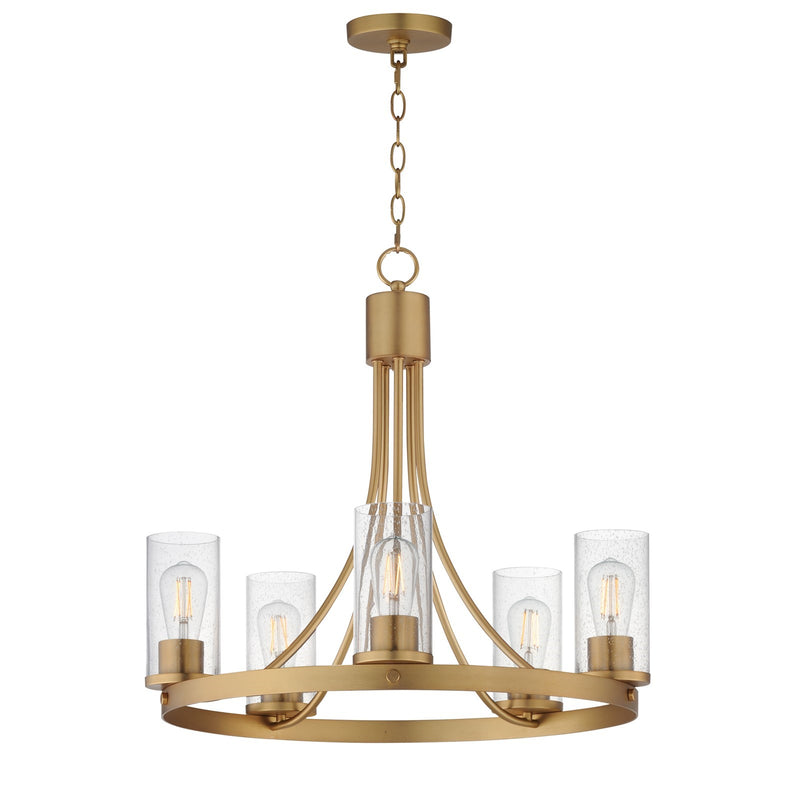 Maxim Livingston 24in 5-Light Chandelier | Natural Aged Brass and Clear Seeded Glass | Dining Room & Foyer | 24.5 x 24.5 x 22.75 in | Model 10465CDNAB