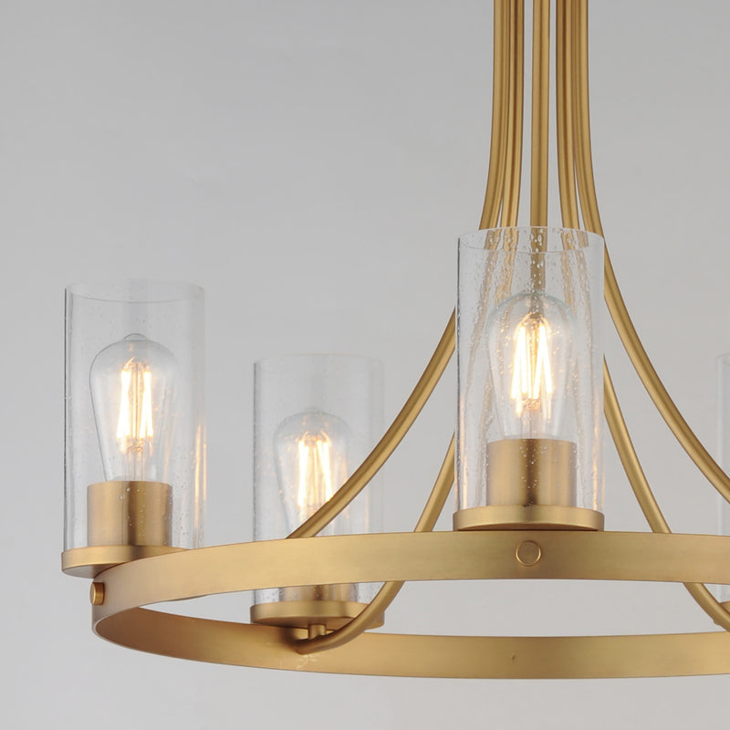 Maxim Livingston 24in 5-Light Chandelier | Natural Aged Brass and Clear Seeded Glass | Dining Room & Foyer | 24.5 x 24.5 x 22.75 in | Model 10465CDNAB