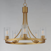 Maxim Livingston 24in 5-Light Chandelier | Natural Aged Brass and Clear Seeded Glass | Dining Room & Foyer | 24.5 x 24.5 x 22.75 in | Model 10465CDNAB