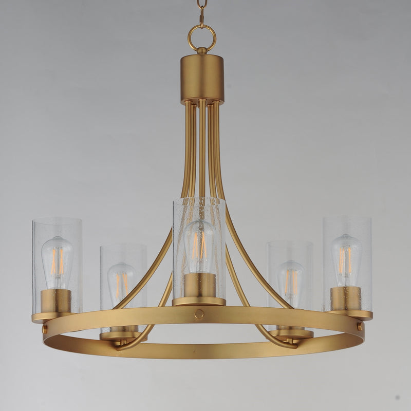 Maxim Livingston 24in 5-Light Chandelier | Natural Aged Brass and Clear Seeded Glass | Dining Room & Foyer | 24.5 x 24.5 x 22.75 in | Model 10465CDNAB