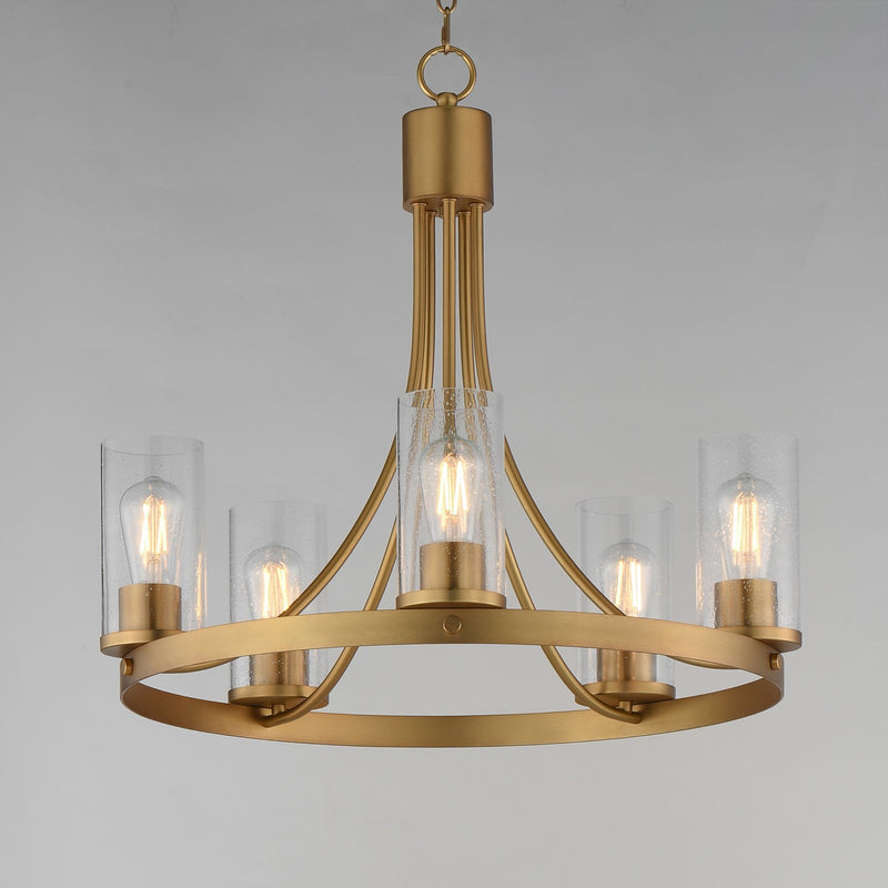 Maxim Livingston 24in 5-Light Chandelier | Natural Aged Brass and Clear Seeded Glass | Dining Room & Foyer | 24.5 x 24.5 x 22.75 in | Model 10465CDNAB