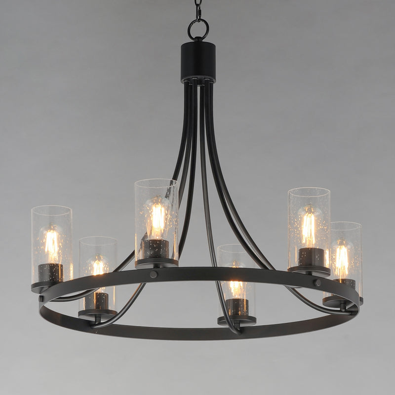 Maxim Livingston 30in 6-Light Chandelier | Modern Matte Black and Clear Seeded Glass | Dining Room & Foyer | 30 x 30 x 26.5 in | Model 10466CDBK