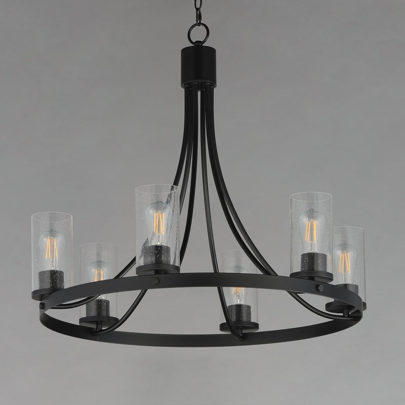 Maxim Livingston 30in 6-Light Chandelier | Modern Matte Black and Clear Seeded Glass | Dining Room & Foyer | 30 x 30 x 26.5 in | Model 10466CDBK