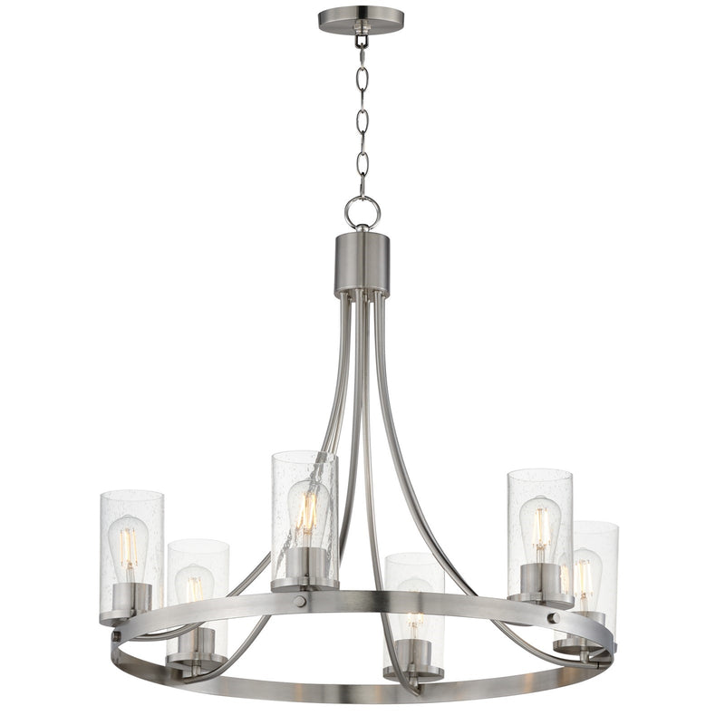 Maxim Livingston 30in 6-Light Chandelier | Modern Satin Nickel and Clear Seeded Glass | Dining Room & Foyer | 30 x 30 x 26.5 in | Model 10466CDSN