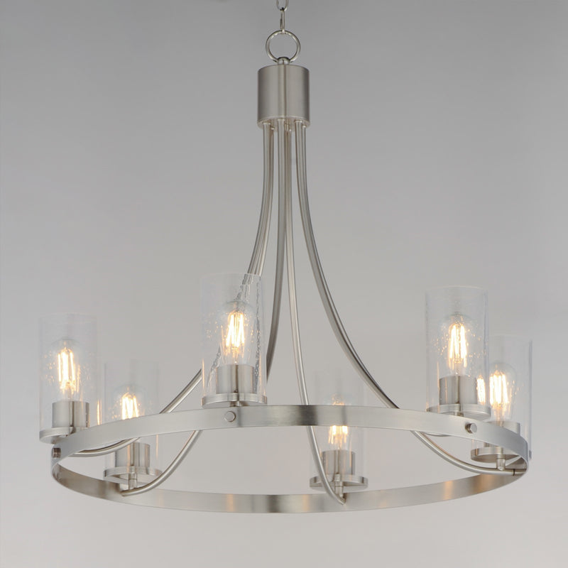 Maxim Livingston 30in 6-Light Chandelier | Modern Satin Nickel and Clear Seeded Glass | Dining Room & Foyer | 30 x 30 x 26.5 in | Model 10466CDSN