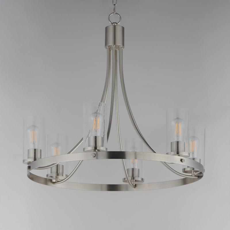 Maxim Livingston 30in 6-Light Chandelier | Modern Satin Nickel and Clear Seeded Glass | Dining Room & Foyer | 30 x 30 x 26.5 in | Model 10466CDSN