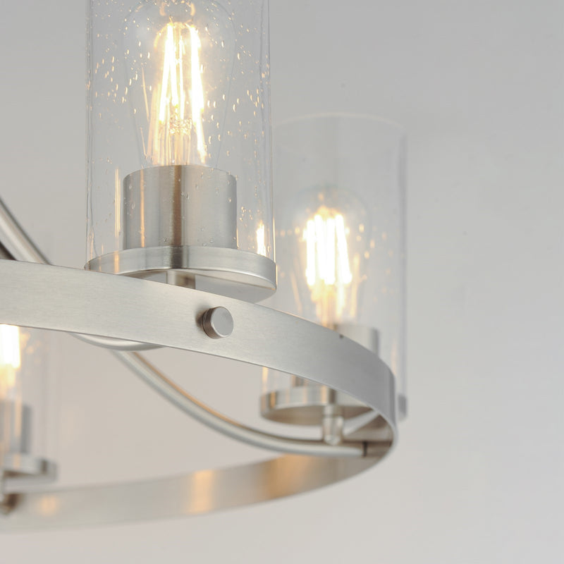 Maxim Livingston 30in 6-Light Chandelier | Modern Satin Nickel and Clear Seeded Glass | Dining Room & Foyer | 30 x 30 x 26.5 in | Model 10466CDSN