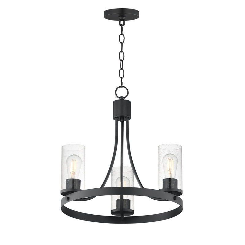 Maxim Livingston 20in 3-Light Chandelier | Modern Matte Black and Clear Seedy Glass | Dining Room & Foyer | 20 x 20 x 19.25 in | Model 10467CDBK