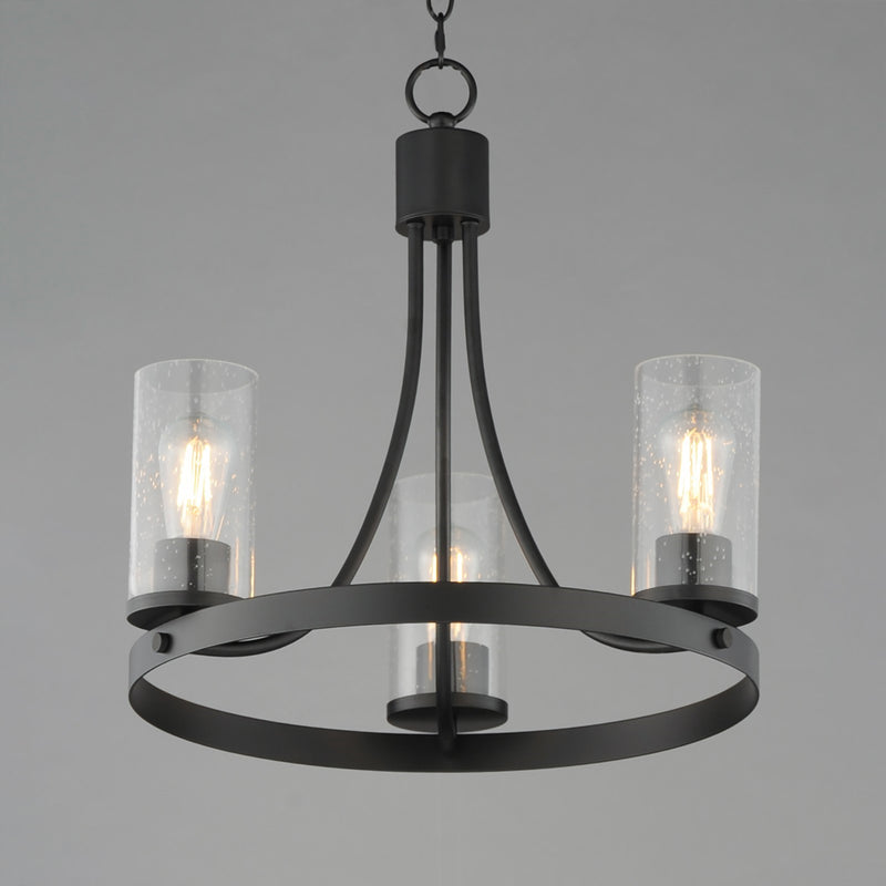 Maxim Livingston 20in 3-Light Chandelier | Modern Matte Black and Clear Seedy Glass | Dining Room & Foyer | 20 x 20 x 19.25 in | Model 10467CDBK