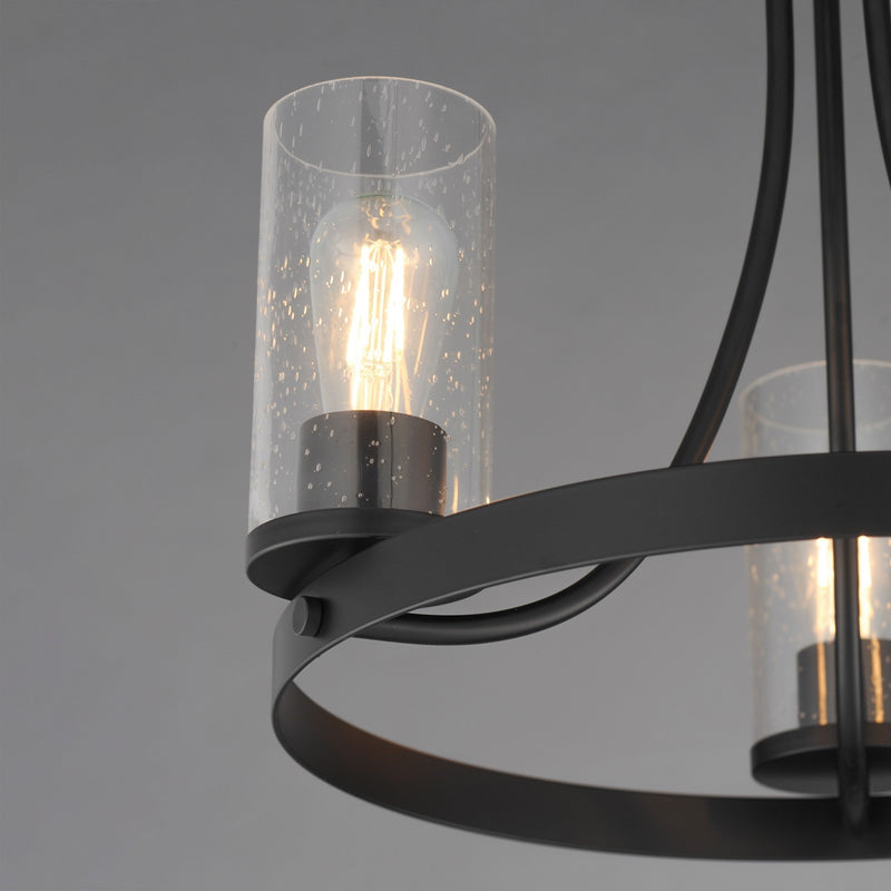 Maxim Livingston 20in 3-Light Chandelier | Modern Matte Black and Clear Seedy Glass | Dining Room & Foyer | 20 x 20 x 19.25 in | Model 10467CDBK