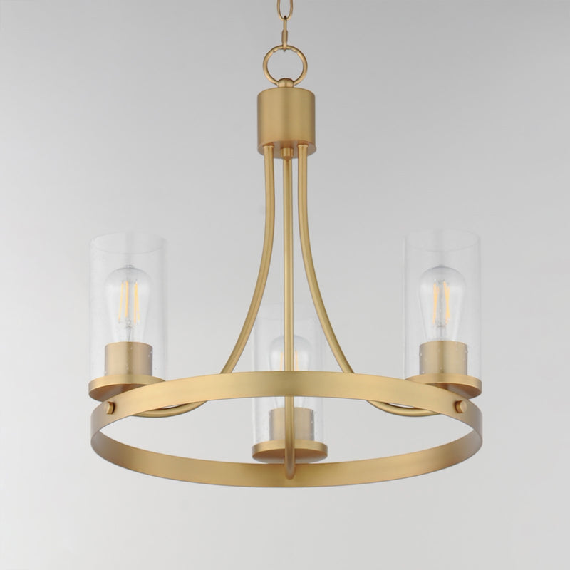 Maxim Livingston 20in 3-Light Chandelier | Modern Natural Aged Brass and Clear Seedy Glass | Dining Room & Foyer | Model 10467CDNAB