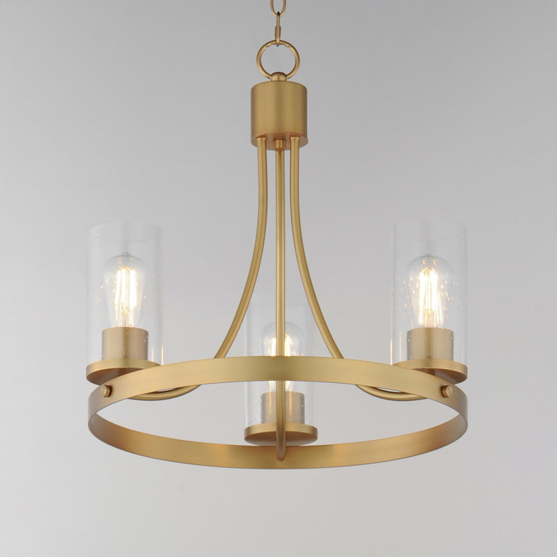 Maxim Livingston 20in 3-Light Chandelier | Modern Natural Aged Brass and Clear Seedy Glass | Dining Room & Foyer | Model 10467CDNAB
