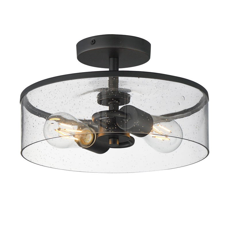 Maxim Lighting Livingston 12in 2-Light Semi-Flush Mount | Modern Matte Black and Clear Seeded Glass | Bedroom & Hallway | Model 10469CDBK