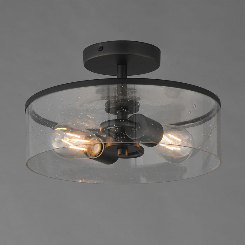Maxim Lighting Livingston 12in 2-Light Semi-Flush Mount | Modern Matte Black and Clear Seeded Glass | Bedroom & Hallway | Model 10469CDBK