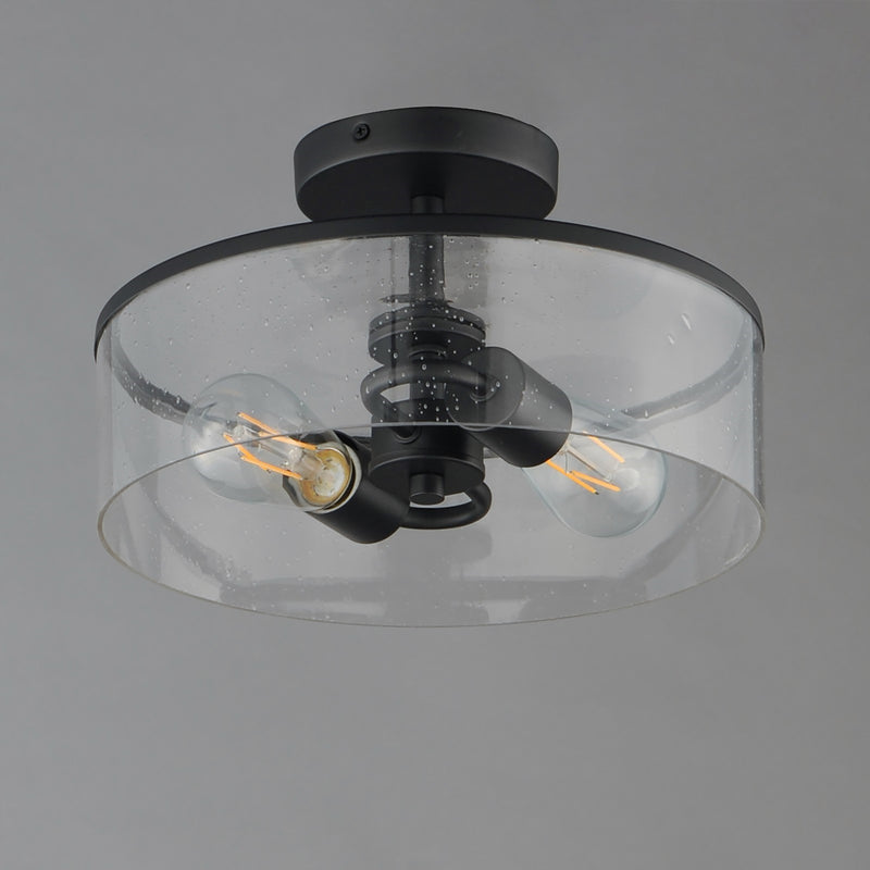 Maxim Lighting Livingston 12in 2-Light Semi-Flush Mount | Modern Matte Black and Clear Seeded Glass | Bedroom & Hallway | Model 10469CDBK