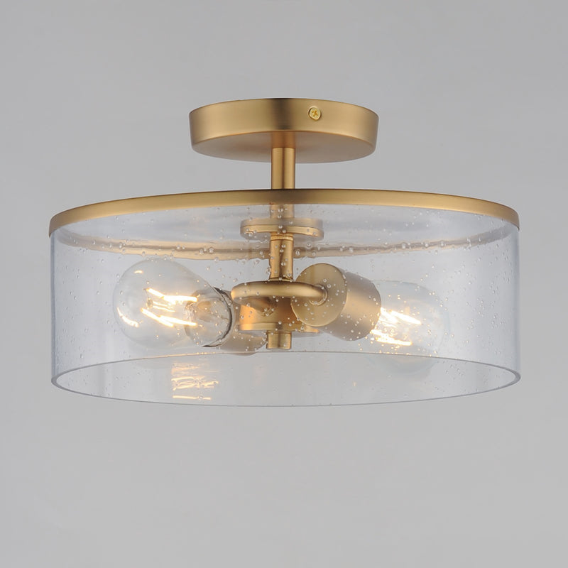 Maxim Lighting Livingston 12in 2-Light Semi-Flush Mount | Modern Natural Aged Brass and Clear Seeded Glass | Bedroom & Hallway | Model 10469CDNAB