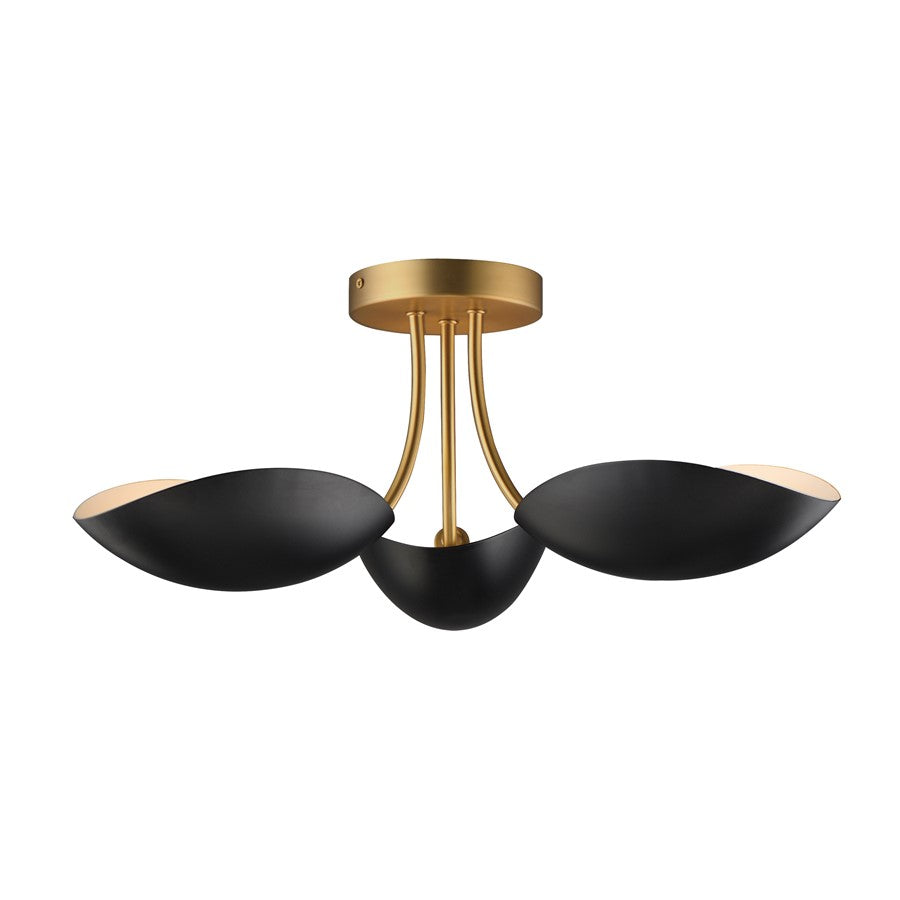 Maxim Lighting Maris 3Lt 8" Semi-Flush Mount, Black/Aged Brass - 10823BKNAB
