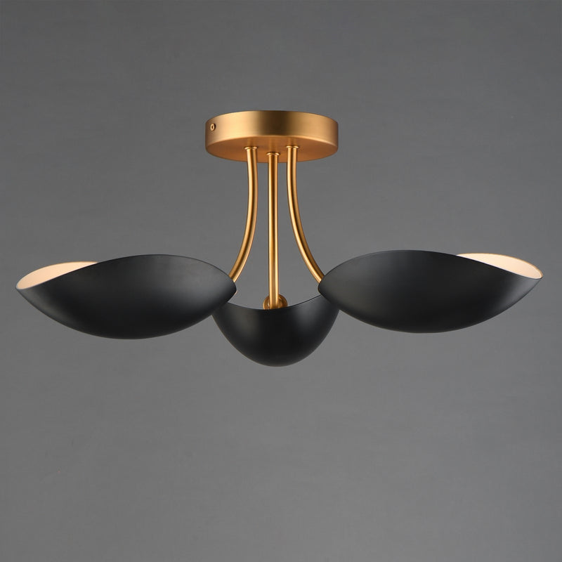 Maxim Lighting Maris 3Lt 8" Semi-Flush Mount, Black/Aged Brass