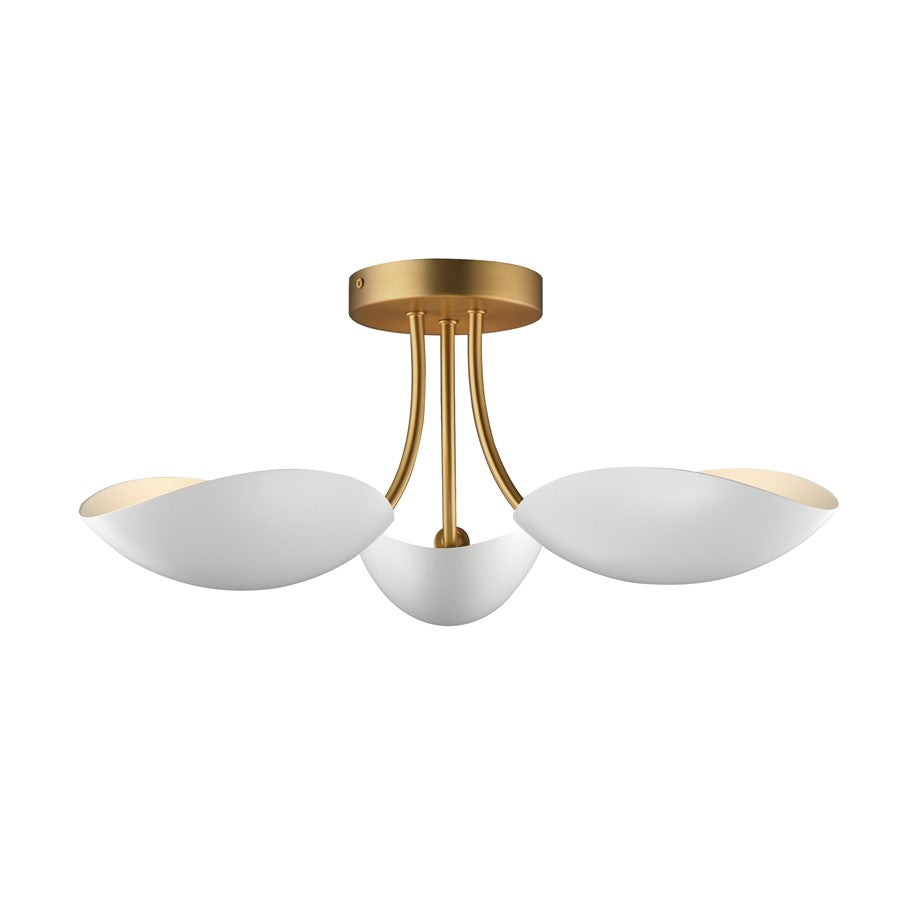 Maxim Lighting Maris 3Lt 8" Semi-Flush Mount, White/Aged Brass - 10823WTNAB