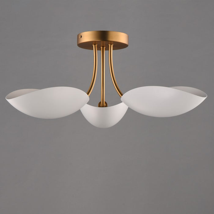 Maxim Lighting Maris 3Lt 8" Semi-Flush Mount, White/Aged Brass