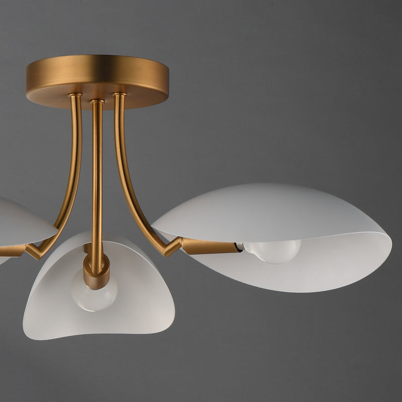 Maxim Lighting Maris 3Lt 8" Semi-Flush Mount, White/Aged Brass