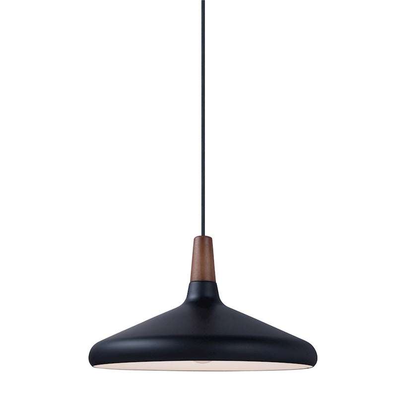 Maxim Nordic 15in 1-Light Pendant | Mid-Century Walnut and Black Aluminum | Kitchen Island & Dining Room | 15 x 15 x 9 in | Model 11354WNBK
