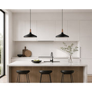 Maxim Nordic 15in 1-Light Pendant | Mid-Century Walnut and Black Aluminum | Kitchen Island & Dining Room | 15 x 15 x 9 in | Model 11354WNBK
