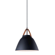 Maxim Lighting Nordic 14in 1-Light Pendant | Modern Tan Leather and Black Aluminum Shade | Kitchen Island & Dining Room | Model 11356TNBK
