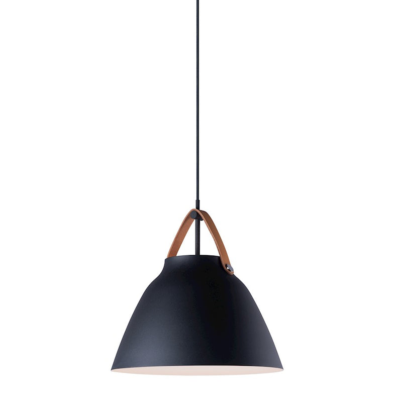 Maxim Lighting Nordic 14in 1-Light Pendant | Modern Tan Leather and Black Aluminum Shade | Kitchen Island & Dining Room | Model 11356TNBK