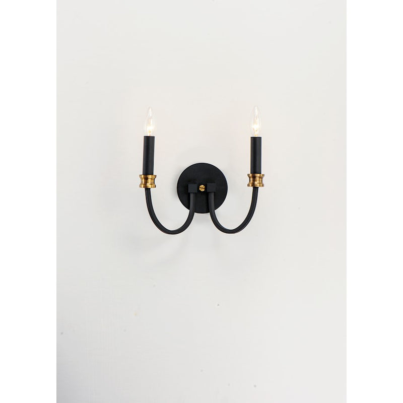 Maxim Lighting Charlton 2-Light Wall Sconce, Black/Antique Bras