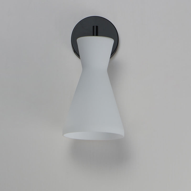 Maxim Lighting Sinch 1-Light Wall Sconce | Modern Matte Black and Satin White Glass | Bedroom & Hallway | 6.5 x 7.5 x 13.75 in | Model 11450SWBK