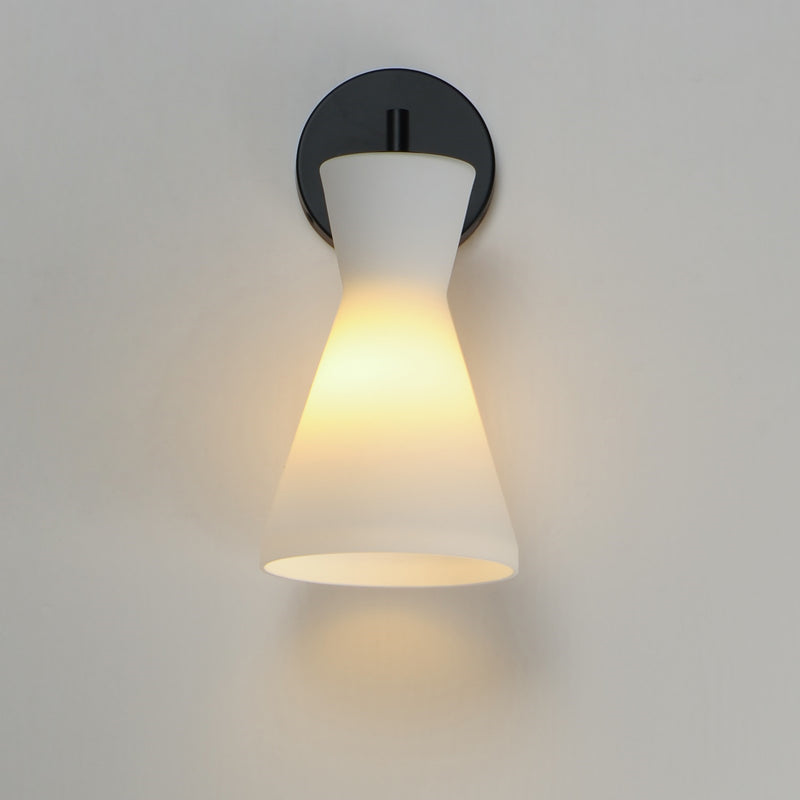 Maxim Lighting Sinch 1-Light Wall Sconce | Modern Matte Black and Satin White Glass | Bedroom & Hallway | 6.5 x 7.5 x 13.75 in | Model 11450SWBK