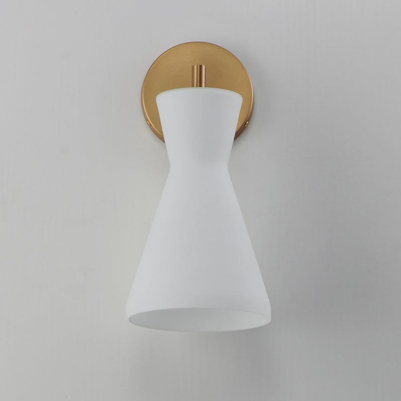 Maxim Lighting Sinch 14in 1-Light Wall Sconce | Modern Natural Aged Brass and Satin White Glass | Bedroom & Hallway Accent Light | Model 11450SWNAB