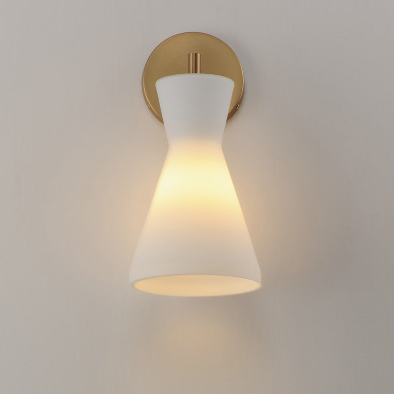Maxim Lighting Sinch 14in 1-Light Wall Sconce | Modern Natural Aged Brass and Satin White Glass | Bedroom & Hallway Accent Light | Model 11450SWNAB