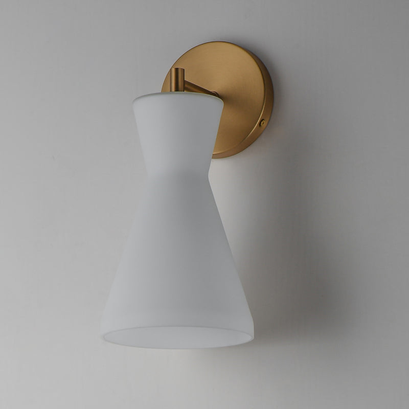 Maxim Lighting Sinch 14in 1-Light Wall Sconce | Modern Natural Aged Brass and Satin White Glass | Bedroom & Hallway Accent Light | Model 11450SWNAB
