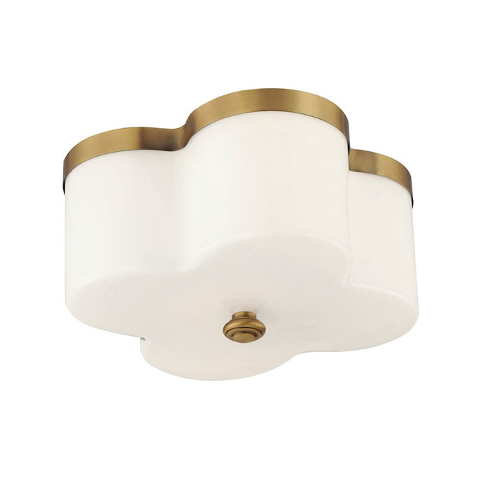 Maxim Lighting Clover 2 Light 13.5" Flush Mount, Aged Brass/White - 12240WTNAB