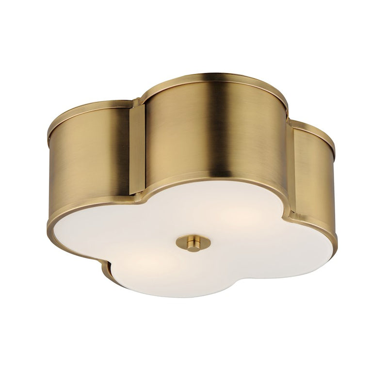 Maxim Lighting Clover 2 Light 14" Flush Mount, Aged Brass/White