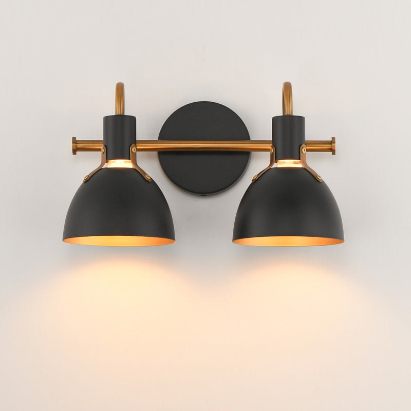 Maxim Lighting Dusk 2 Light 8.75" Bath Vanity, Black/Antique Brass