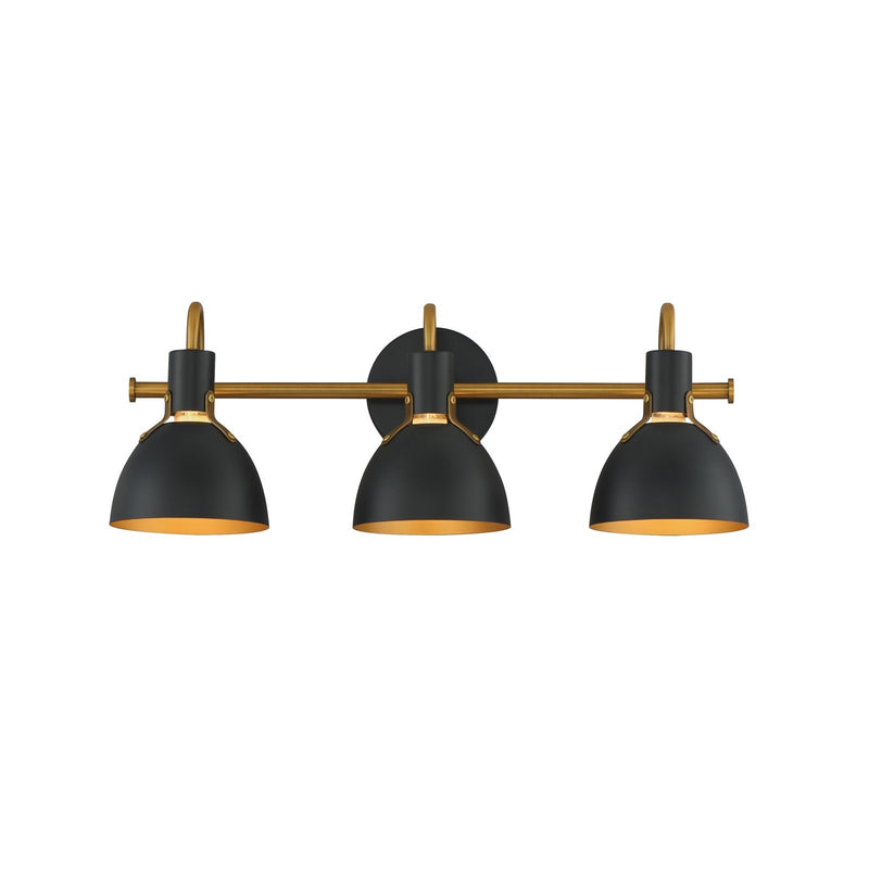 Maxim Lighting Dusk 3 Light 8.75" Bath Vanity, Black/Antique Brass