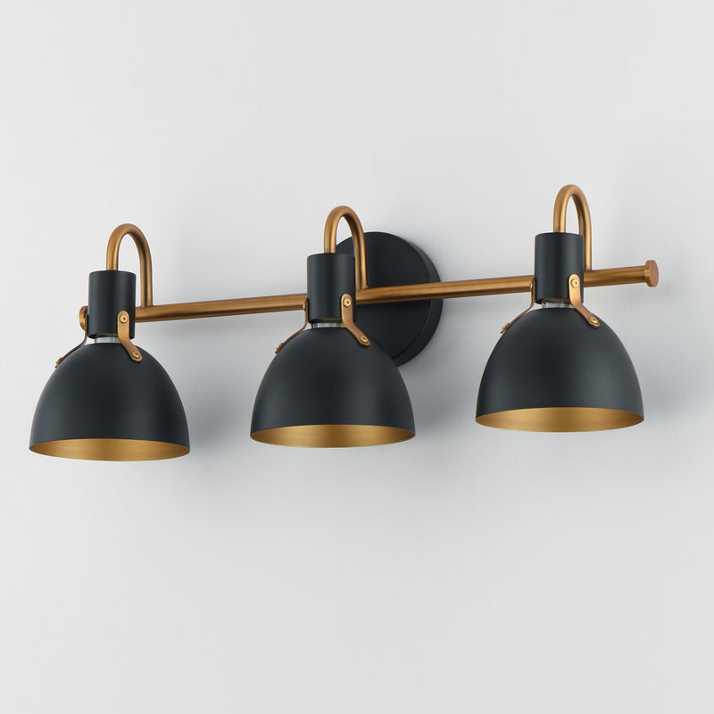 Maxim Lighting Dusk 3 Light 8.75" Bath Vanity, Black/Antique Brass